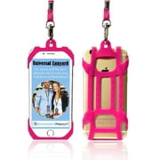 Pink Universal Lanyard & Card Holder, Cell Phone Tether Neck Strap Silicone Smartphone Case Compatible w/ iPhone 5 6 6S 7 8 8 Plus Galaxy S8 S9 Note 8 9 and Most Smartphones