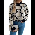 thumbnail image 3 of Suéter de Larga con Cuello Redondo para Mujer, Suéter Holgado de Punto, Tendencia de Otoño e Invierno, Tops Casuales de Moda. Albaricoque M, 3 of 10