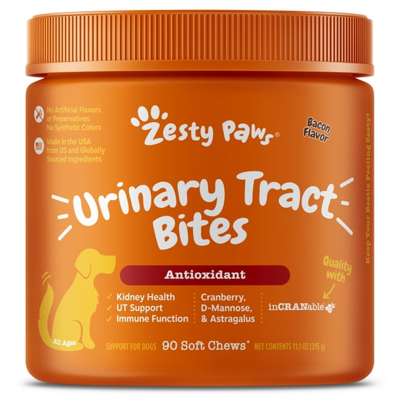 Zesty Paws Urinary Tract Bites Bacon Flavor Dog Supplement, 90 Count