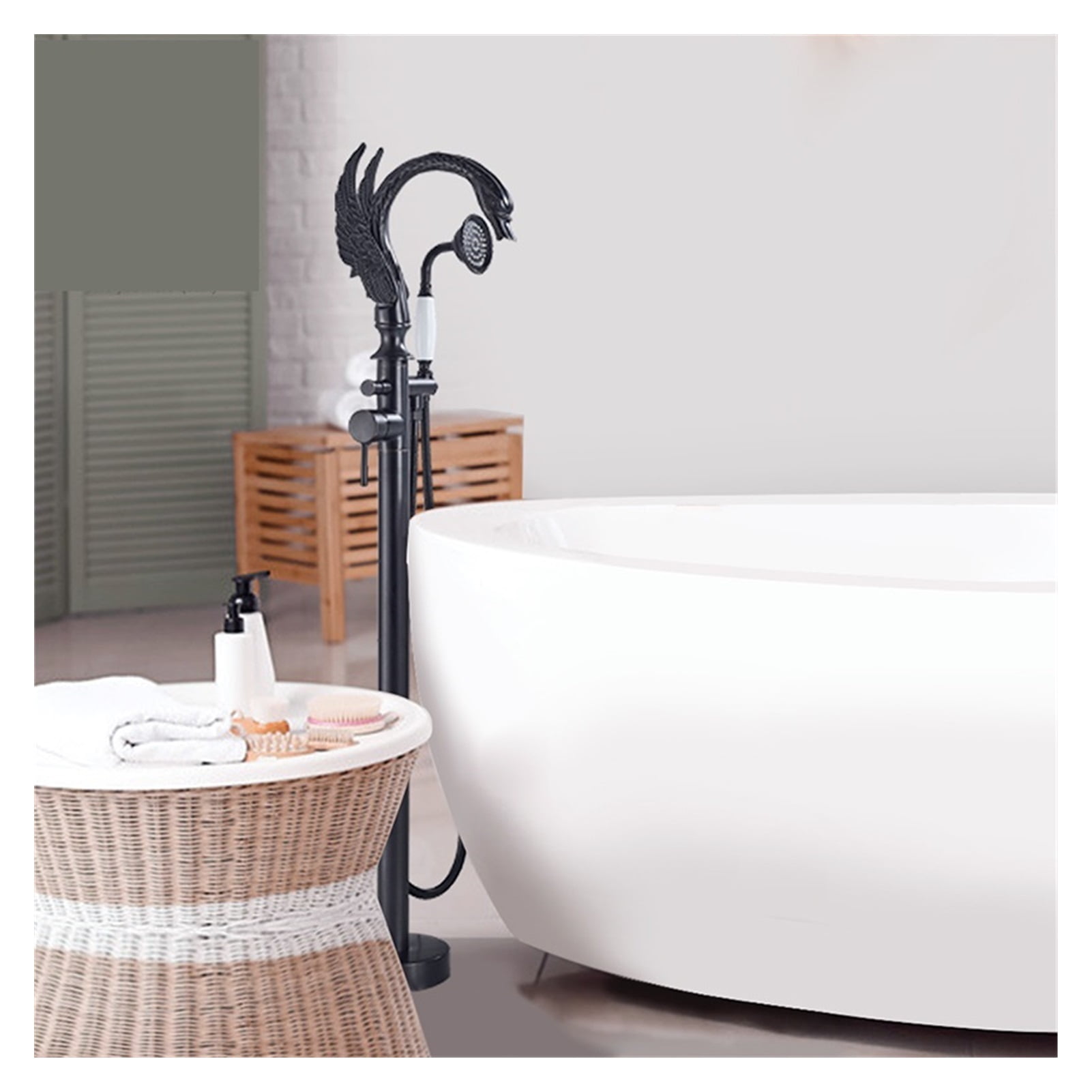 Black Bathroom Bathtub Faucet Floor-standing Hot and Cold Mixer Taps Special Swan-shaped Water Outlet Bathtub Floor Faucet ,360° Swivel Spout