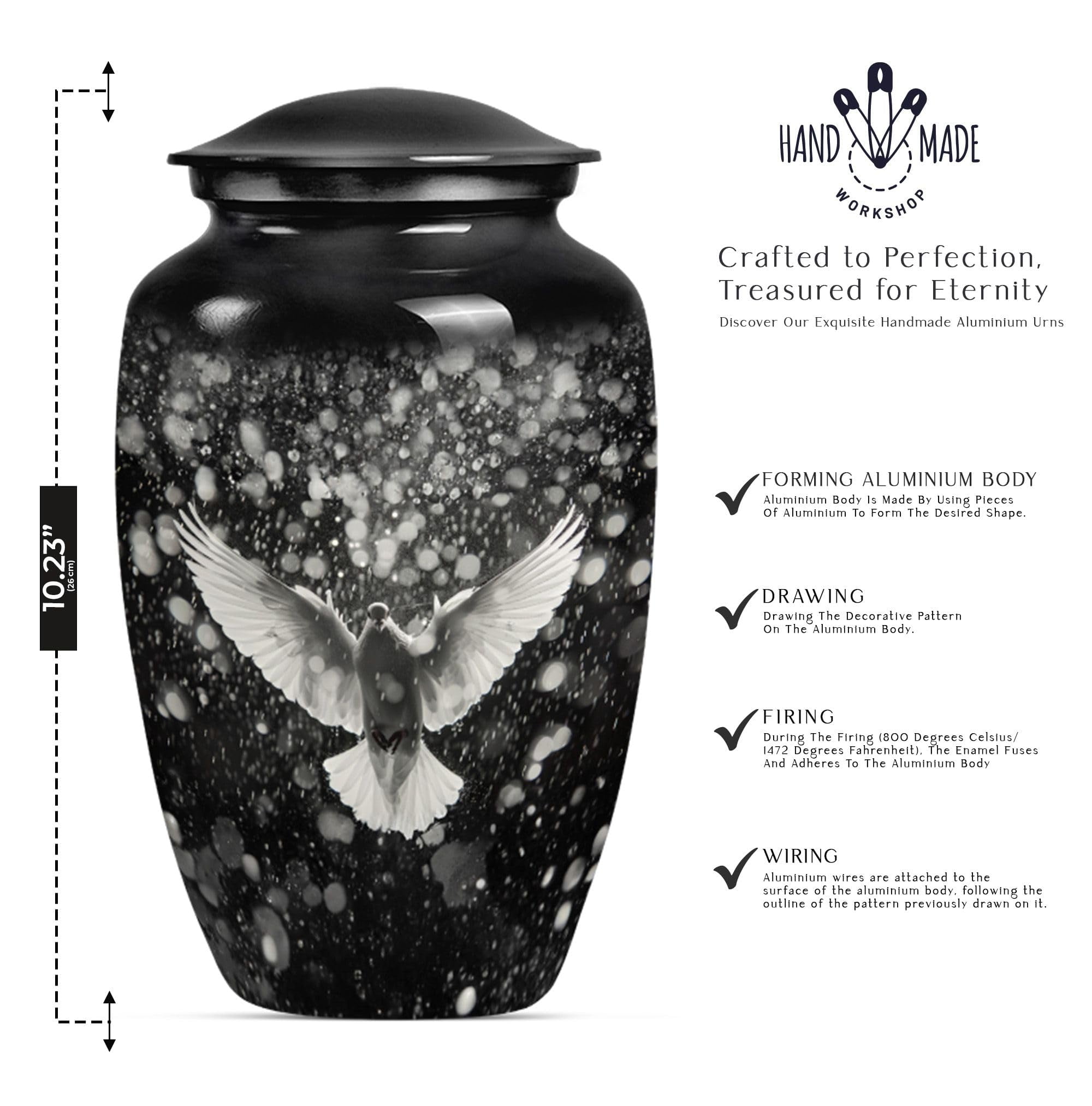 SUBSH Dove Urn - Combo of 2 (10 Inch Urn & Keepsake Urn), Black Urn for Human Ashes - Pet Urns - Cremation Urn - Urns for Ashes Adult Male - Urns for Human Ashes Adult Women, Decorative Urns