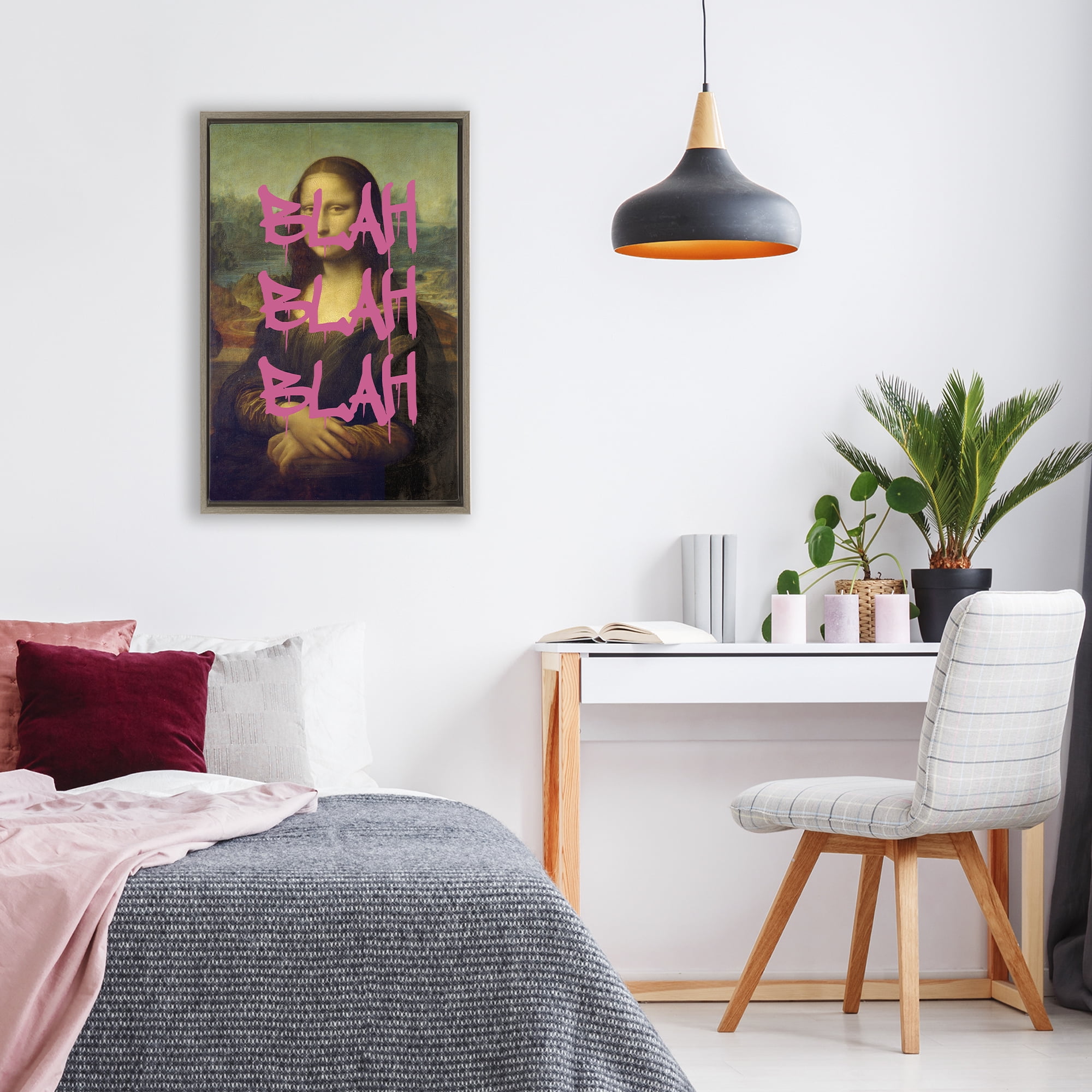 Graffiti Over Mona Lisa Brown Framed Floater Canvas Wall Art, design by Masters Redux