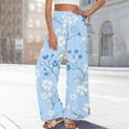 thumbnail image 2 of Mlqidk Womens Pants Dressy Loose Fit High Waisted Pant Elastic Drawstring Wide Leg Capri Pants Summer Bohemian Floral Print Trousers with Pockets Light Blue XL, 2 of 5