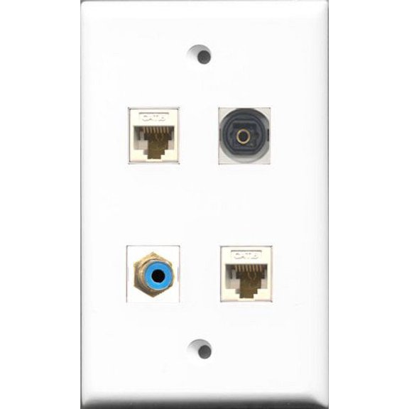 RiteAV 1 Port RCA Blue and 1 Port Toslink 2 Port Cat6 Ethernet White Wall Plate