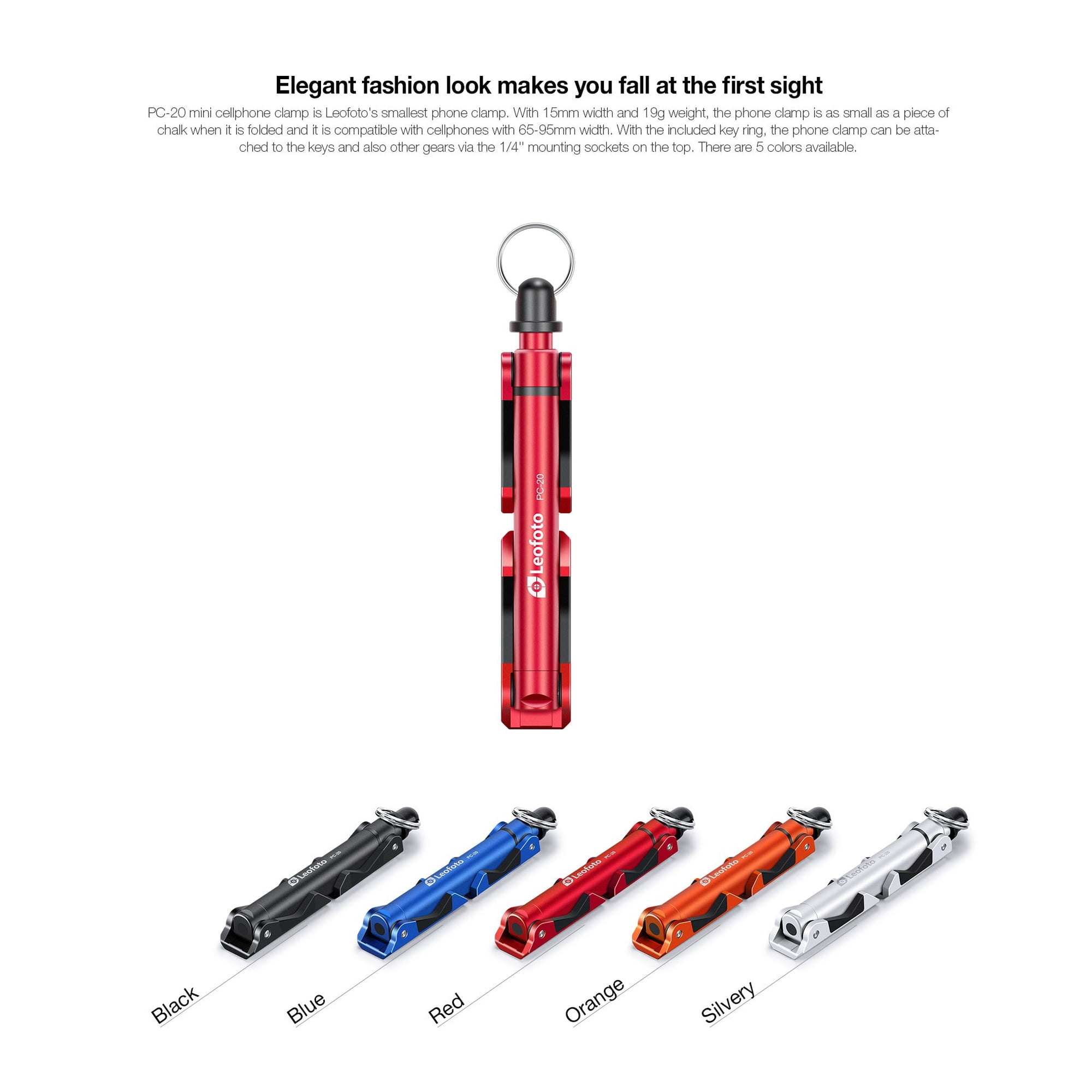 Leofoto PC-20 Mobile Phone Stand with 1/4 Mounting / Arca Compatible (Black/Blue/Red/Orange/Silver)
