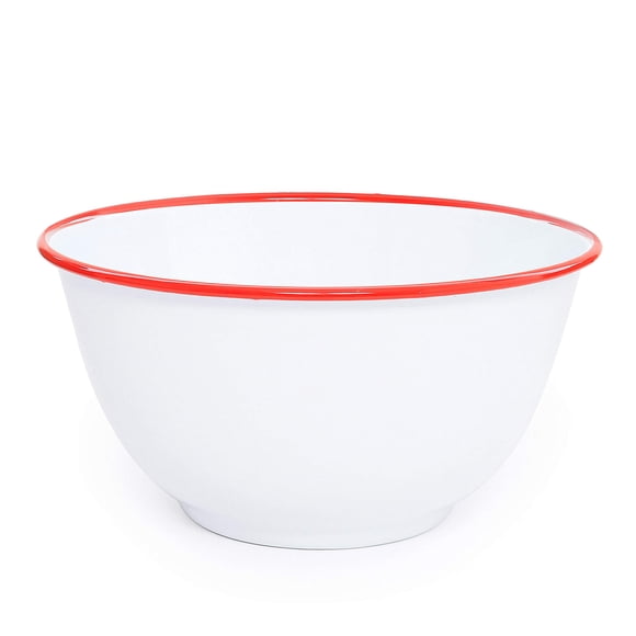 Crow Canyon Home Enamelware Salad Bowl, 5 quart, Vintage White/Red