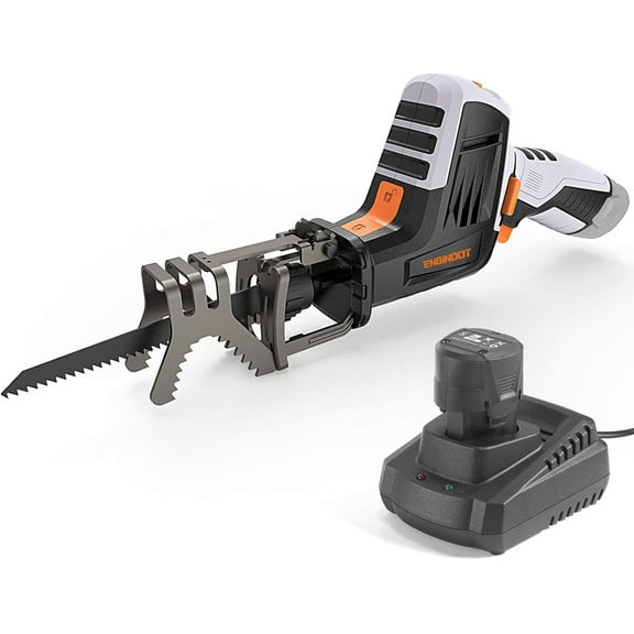 ENGINDOT 12V Cordless Reciprocating Saw with Clamping Jaw, One-Handed, Battery Indicator, Step-less Variable Speed, 1.5A Lithium-Ion Battery, 1 Hour Fast Charger - RES001