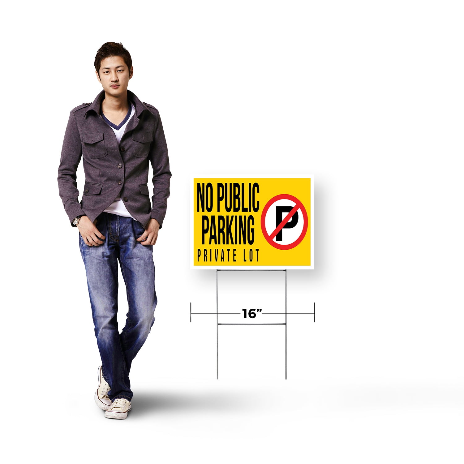No Public Parking Private Lot Yard Sign 12 Inch x 16 Inch Single Sided Weatherproof Heavy-Duty Plastic with Stake | Clear Directions, Property Management, Outdoor Use | Made in USA
