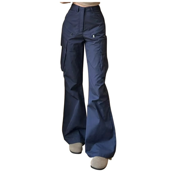 Bmisegm Women's Casual Utility Pants for Work and Leisure - Comfortable Straight Leg Trousers for Daily Wear and Versatile Styling Navy XL
