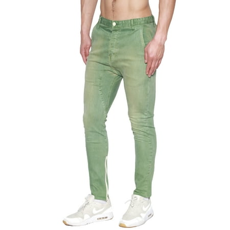 TheMogan Men's Ankle Zipper Drop Low Crotch Color Skinny Jeans Green (Best Mens Streetwear Jeans)