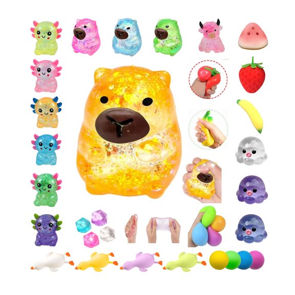 Squishy Glitter Animal Squeeze Balls Cute Capybara Stress Ball Anxiety Relief Slow Rise Adult Sensory Fidget Tool Gift Sparkling Desk Decor Collectibles Decompression Dough