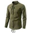 thumbnail image 2 of RongHuan Men's Long Sleeve Shirt Lightweight Breathable Top Vintage Stand Collar T-Shirt Button Down Shirts, 2 of 10