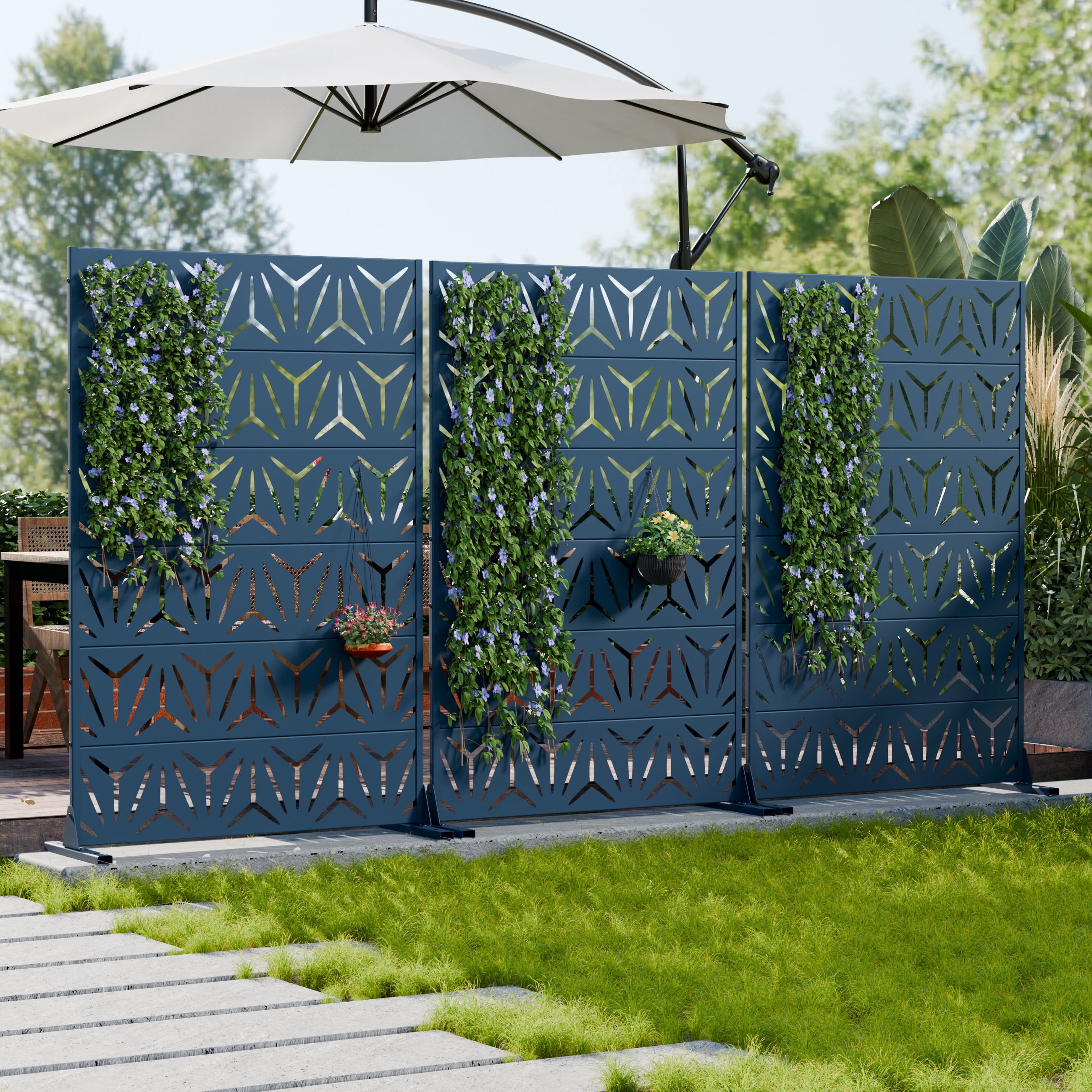MAYEERTY 6 Panels Metal Outdoor Garden Privacy Screen Patio Backyard Decorative Privacy Fence Divider, 72×47.2×15.7in