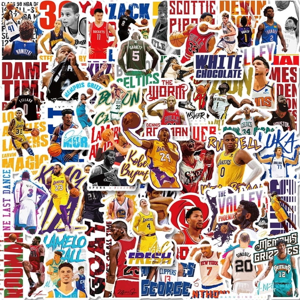 50 pegatinas de baloncesto de la serie NBA para botellas de agua, vasos, equipaje, monopatín, parachoques, álbum de recortes, pegatina de regalo para niños, adolescentes y adultos Sincero Electrónica