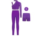 thumbnail image 2 of TSSOE Kids Girls Dance Outfits 4pcs Crop Top with Shorts Leggings Hairband Set Gymnastics Yoga Workout Activewear Purple 16, 2 of 3