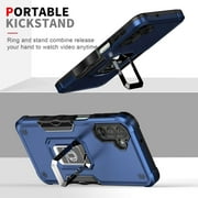 TJS for Samsung Galaxy A15 5G Phone Case, with Tempered Glass Screen Protector, [Military Grade] Heavy Duty Magnetic Support Ring Kickstand Cover for Galaxy A15 5G (Blue)