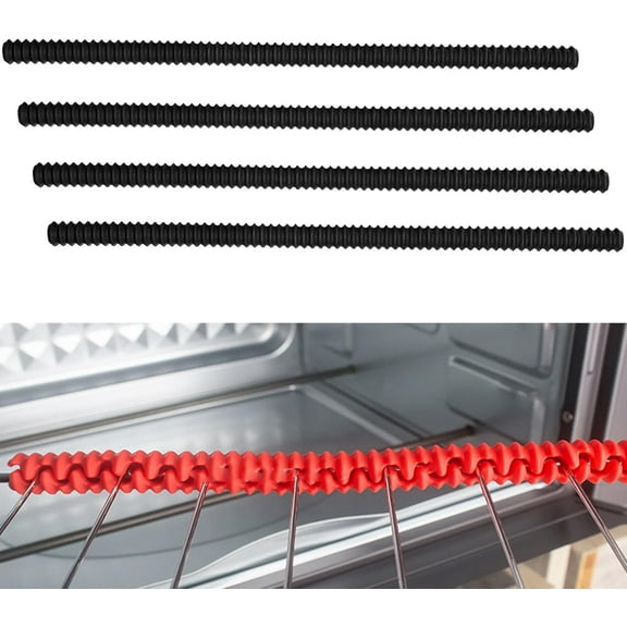 Zgui Silicone Oven Rack Shields,4 Pack 14 Inches Long Oven Rack Cover Heat Resistance Oven Rack Edge Protector Prevents Hand and Arm Burns (Black) A418
