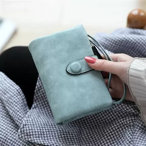Xiao Hua Cartera corta de piel, cartera mediana, 30 % de descuento, tarjetero, monedero con hebilla y cremallera, color azul claro, 1 unidad