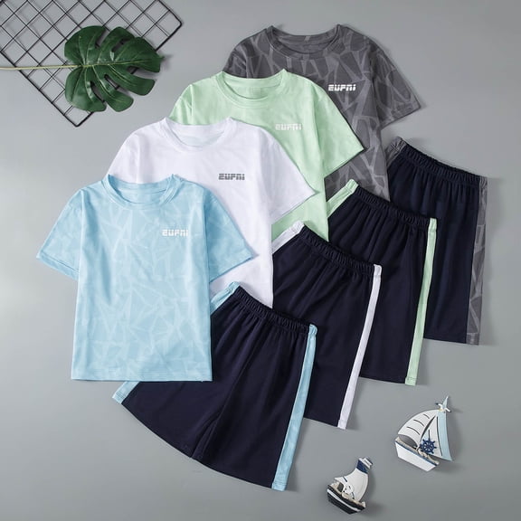 Antinious Casual Short Sleeve Suits for Kids,Toddler Winter Short Sleeve Outfits Sets,Boys' Sports Suit Short Sleeved Pants Mid Size Breathable T-shirt Shorts Suit Two-piece Set,Green,120
