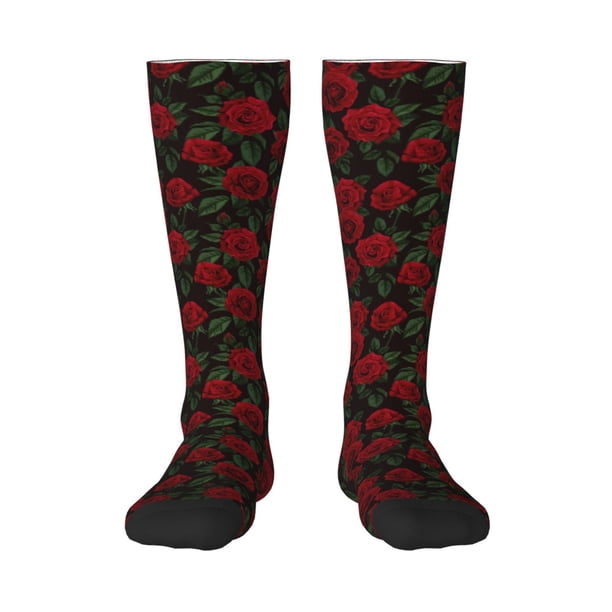Fotbe Rose Calcetas Divertidas Estampadas para Hombre y Mujer, Calcetas de Algodón hasta la Rodilla para Caminar, Correr, Enfermería y Embarazo