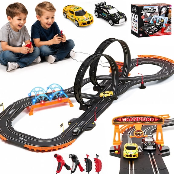 Zacro Electric Slot Car Race Track Set with 2 High-Speed Racing Cars, Lap Counter, Loops & Bridges, Kids Racing Game Toy Set for Boys Kids Ages 4-12