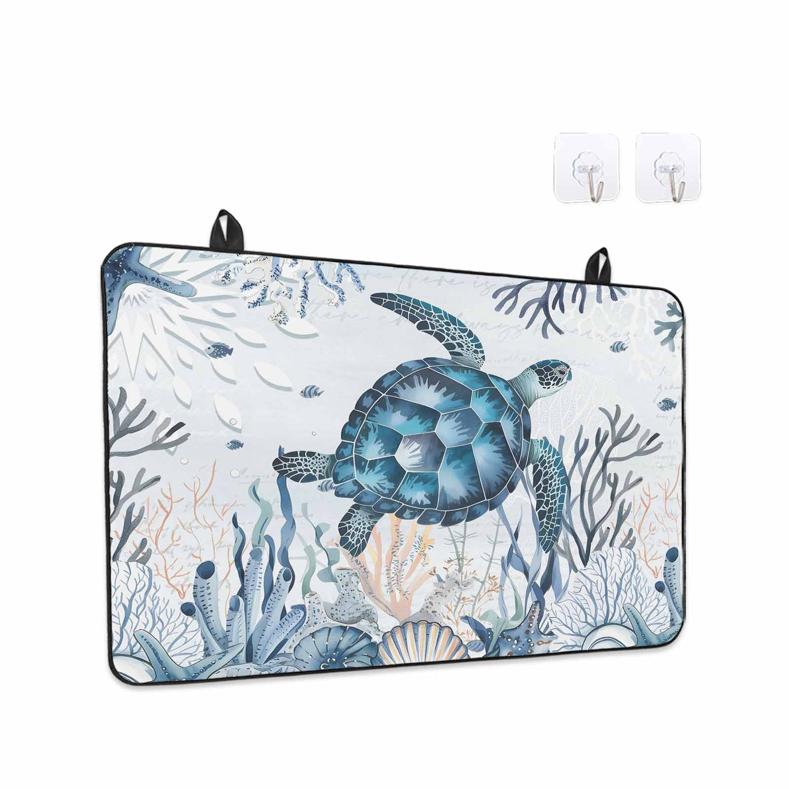 Summer Sea Turtle Stove Top Cover for Electric Stove, Heat-proof & Non Slip Glass Top Stove Cover Protector, Vintage Ocean Coastal Coral Flower Kitchen Flat Cooktop Rubber Mat 28.5x20.5 Inches