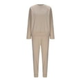 thumbnail image 4 of YUGYXL Women's 2 Piece Outfits Sequins Patchwork Crewneck Long Sleeve Sweatshirt with Jogger Pants Loungewear Sets Beige L, 4 of 6