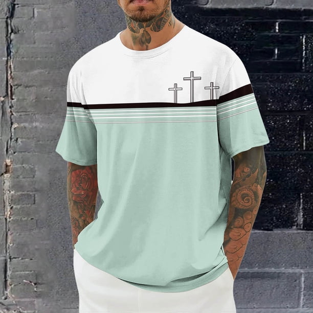Tops para hombre, blusas y camisas de cuello redondo y manga corta para hombre, blusas casuales de moda con cuello redondo y manga corta, blusas para hombre, blusas de poliéster para hombre