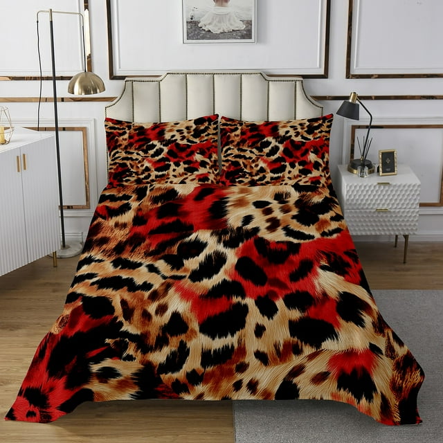 Erosebridal Chic Cheepah Print Coverlet Set Queen, Woodland Wildlife Bedding Set, Leopard Animal Decor, 3pcs