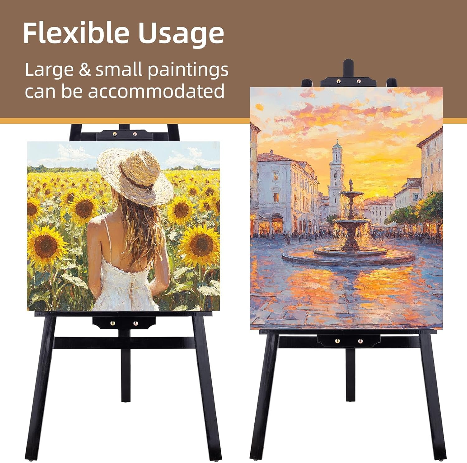 LAVFOX Black Folding Wooden Paint Easel, Adjustable Display Stand for Canvas up to 42 Inches, Welcome Sign Holder for Weddings and Presentation