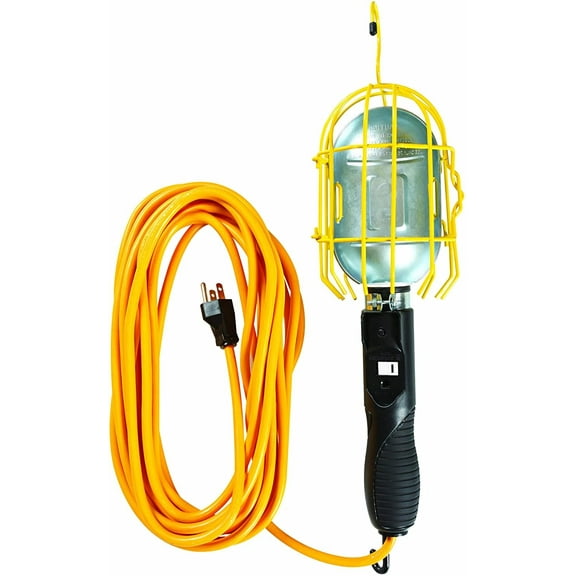 Yellow Jacket 2893 16/3 SJTW Trouble Light Work Light with Metal Guard and Outlet, 25-Feet