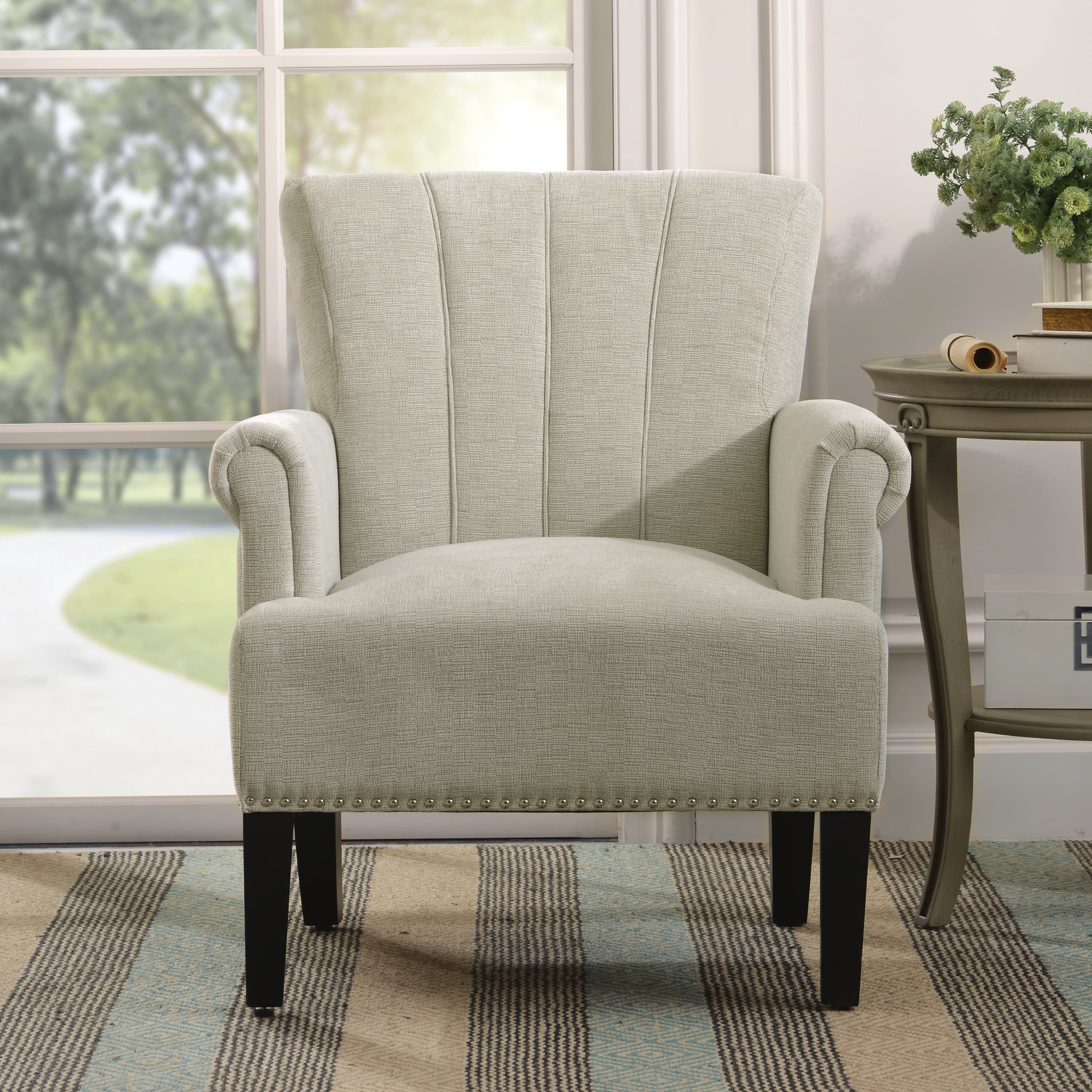MAYEERTY Accent Rivet Tufted Polyester Armchair for Living Room Bedroom Cream