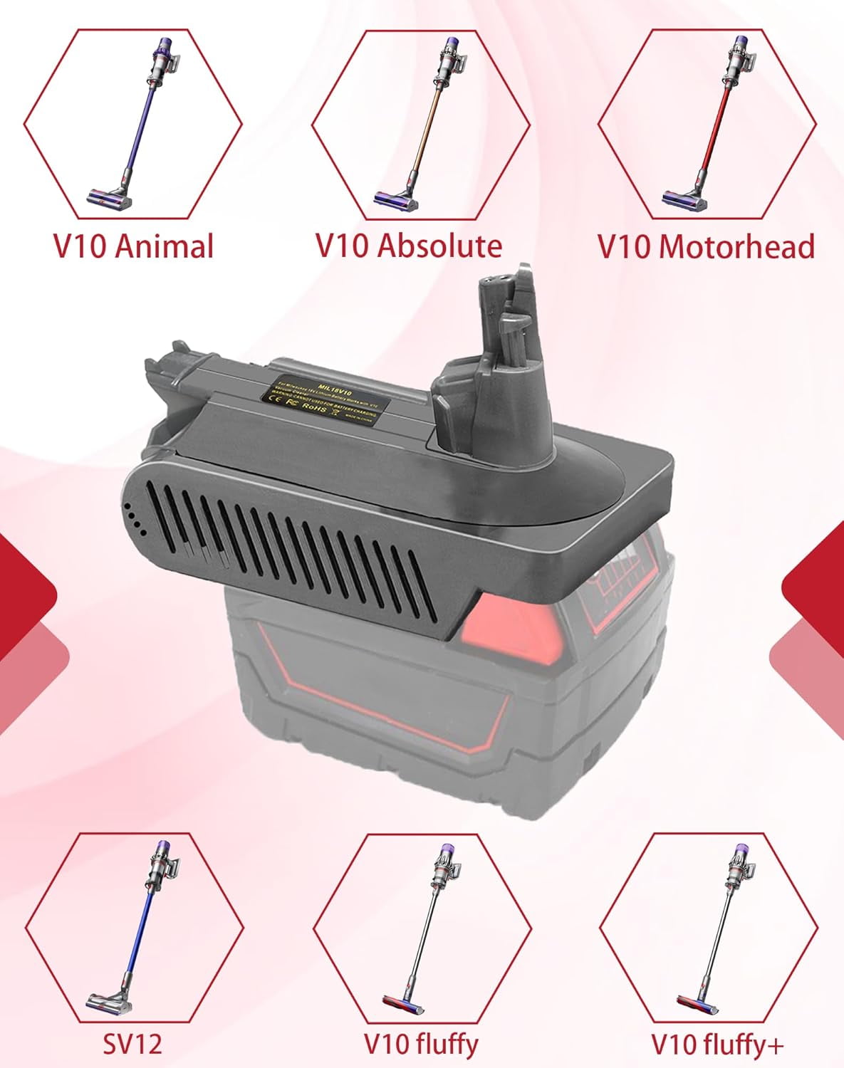 V10 Adapter for Ryobi 18V Li-ion Battery Converter to for Dyson V10 Battery for Cyclone Animal Fluffy SV12 Vacuum Cleaner