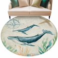 thumbnail image 2 of Round Area Rug 8ft,Nautical Ocean Sea Whale Starfish Washable Carpet Non-Slip Runner Accent Rugs Indoor Floor Mat for Bedroom Living Room Decor,Vintage Back, 2 of 9