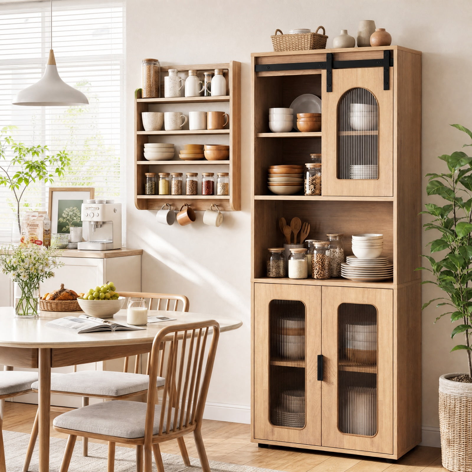 Vebreda Freestanding Bathroom Storage Cabinet, Farmhouse Bathroom Floor Cabinet with Sliding Barn Door, Large Storage Capacity