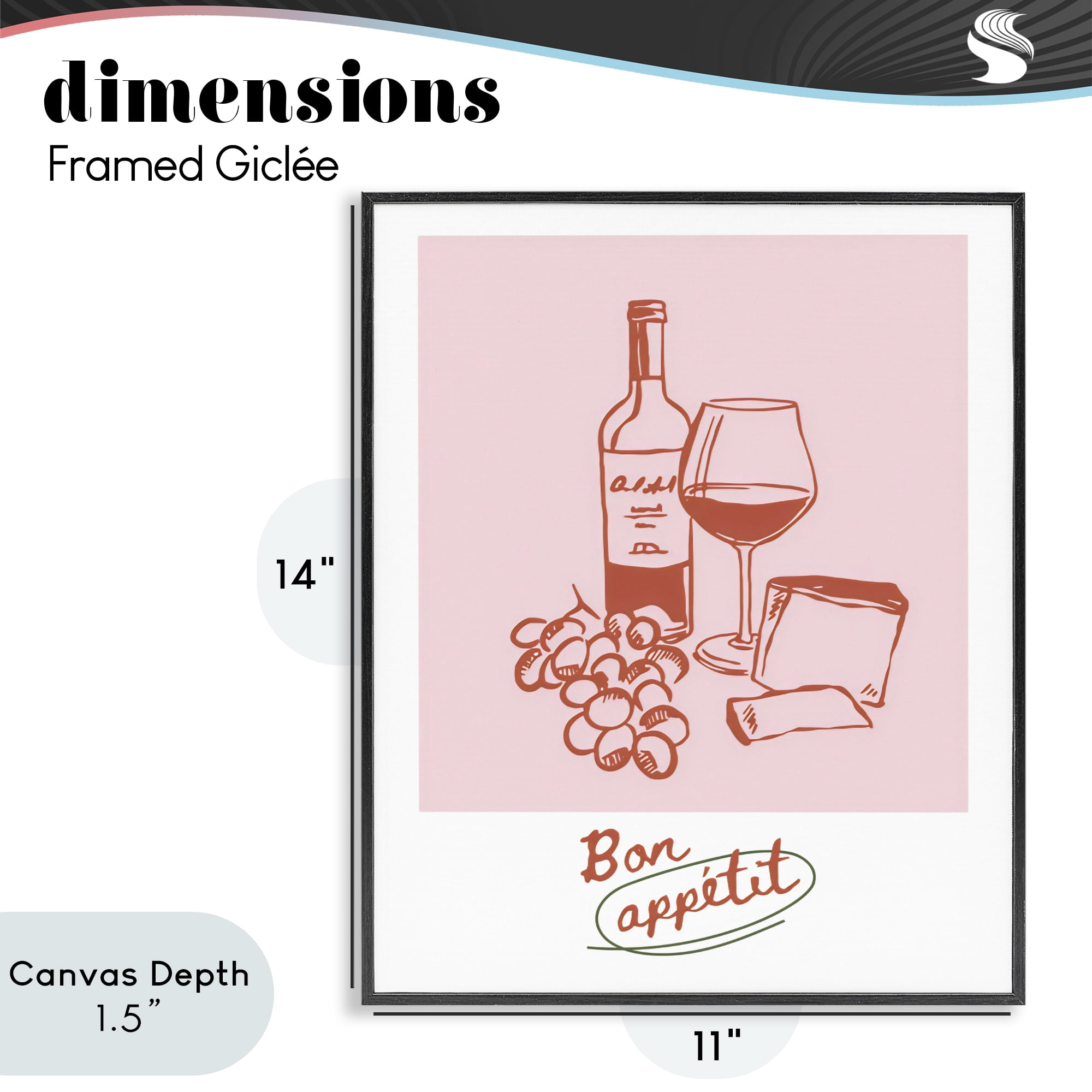 Stupell Industries Bon Appetit Wine & Grapes Black Framed Giclee Art, design by The Prints Vibe