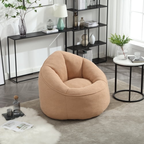 BSHTI Bean Bag Sofa Chair,High Pressure Foam Bean Bag Chair Adult,Material with Padded Foam,Padding Compressed Bean Bag With Footrest Microfiber Tan