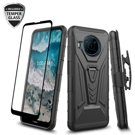 SPY CASE for Nokia X100 Case with Tempered Glass Screen Protector Hybrid Cover with Kickstand Phone Belt Clip Holster - Black