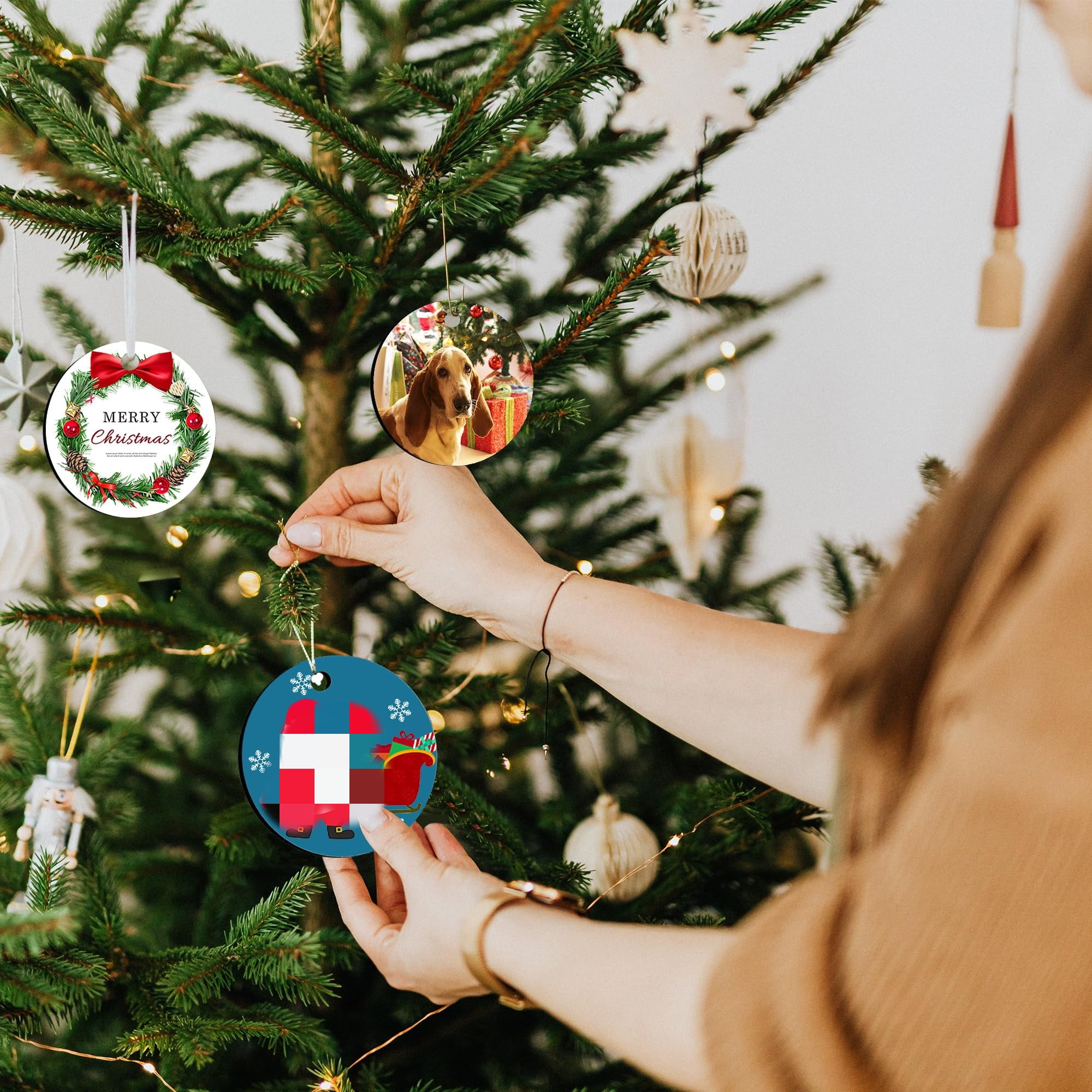 40Pcs Sublimation Ornament Blanks, 2.75inch Round MDF Double Sided Sublimation Christmas Ornaments Blanks for Christmas Tree Decor DIY Crafts