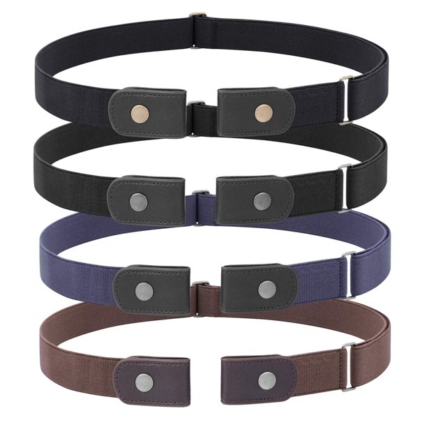 Whippy 4 Piezas Cinturón Elástico Sin Hebilla Para Mujer Para Pantalones Vaqueros Cinturones Invisibles Elásticos Sin Hebilla Para Mujer (Negro Caqui Azul Ajuste Pantalones Tamaño 22-36 Pulgadas)