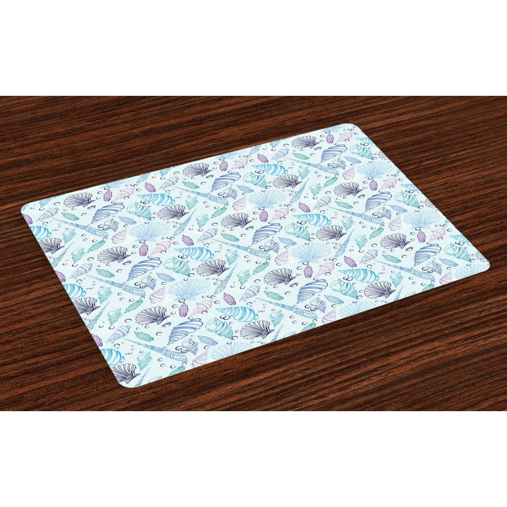Nautical Placemats Set of 4 Various Sea Shell Pattern Underwater ...