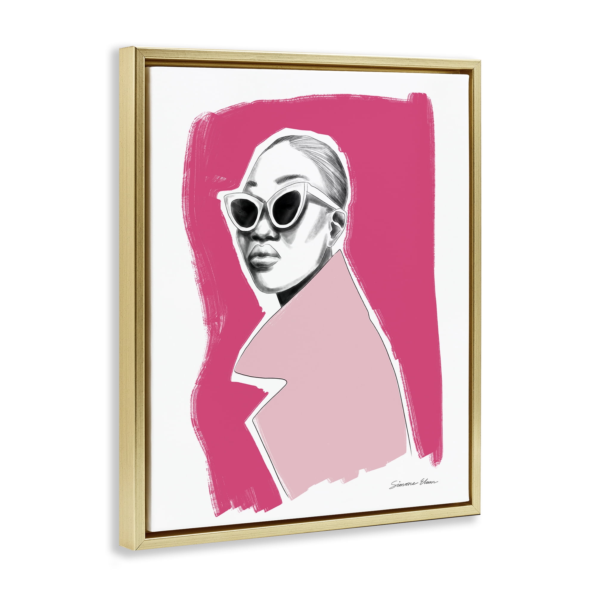 Stupell Industries Pink Attitude Fashion Portrait Gold Framed Floater Canvas Wall Art, design by Simone Elum