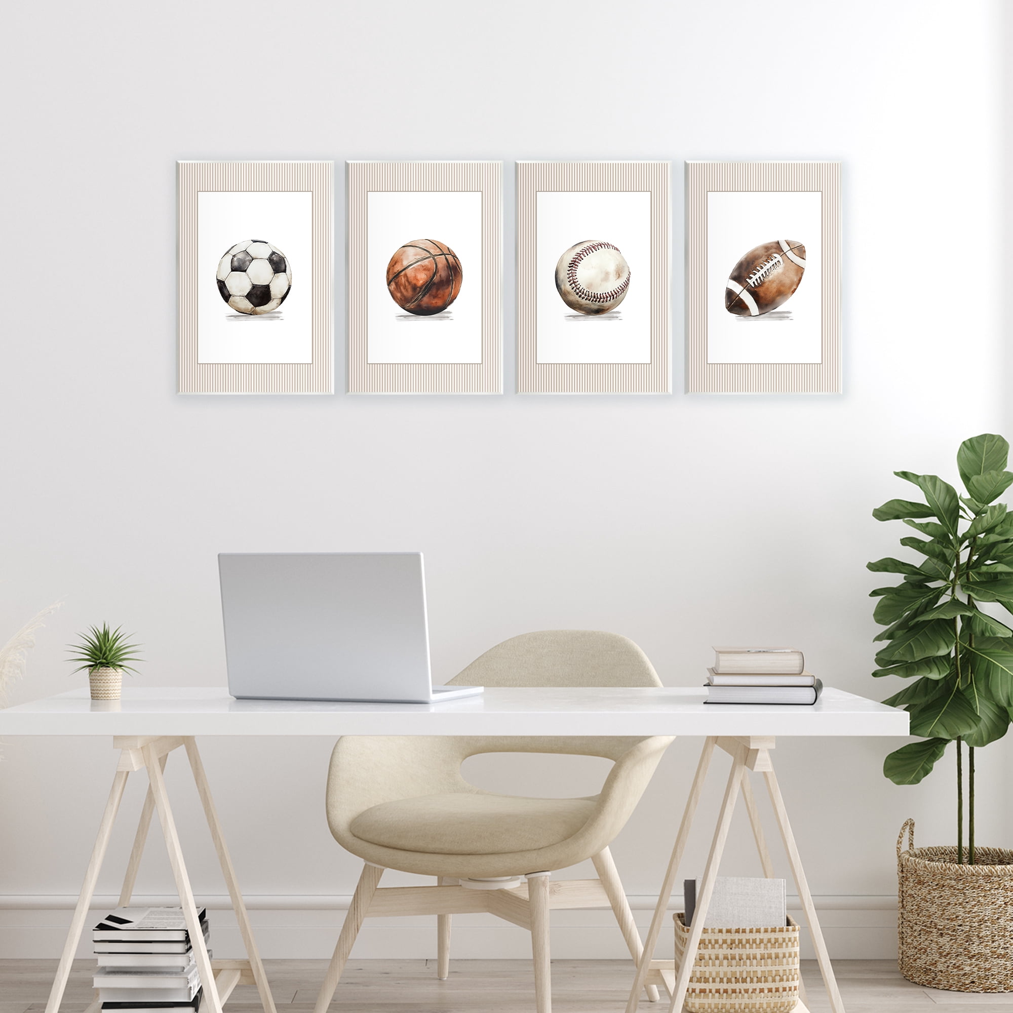Stupell Industries Vintage Sports Beige Stripes 4 Piece Wall Plaque Art Set, design by Christine Simpson Art