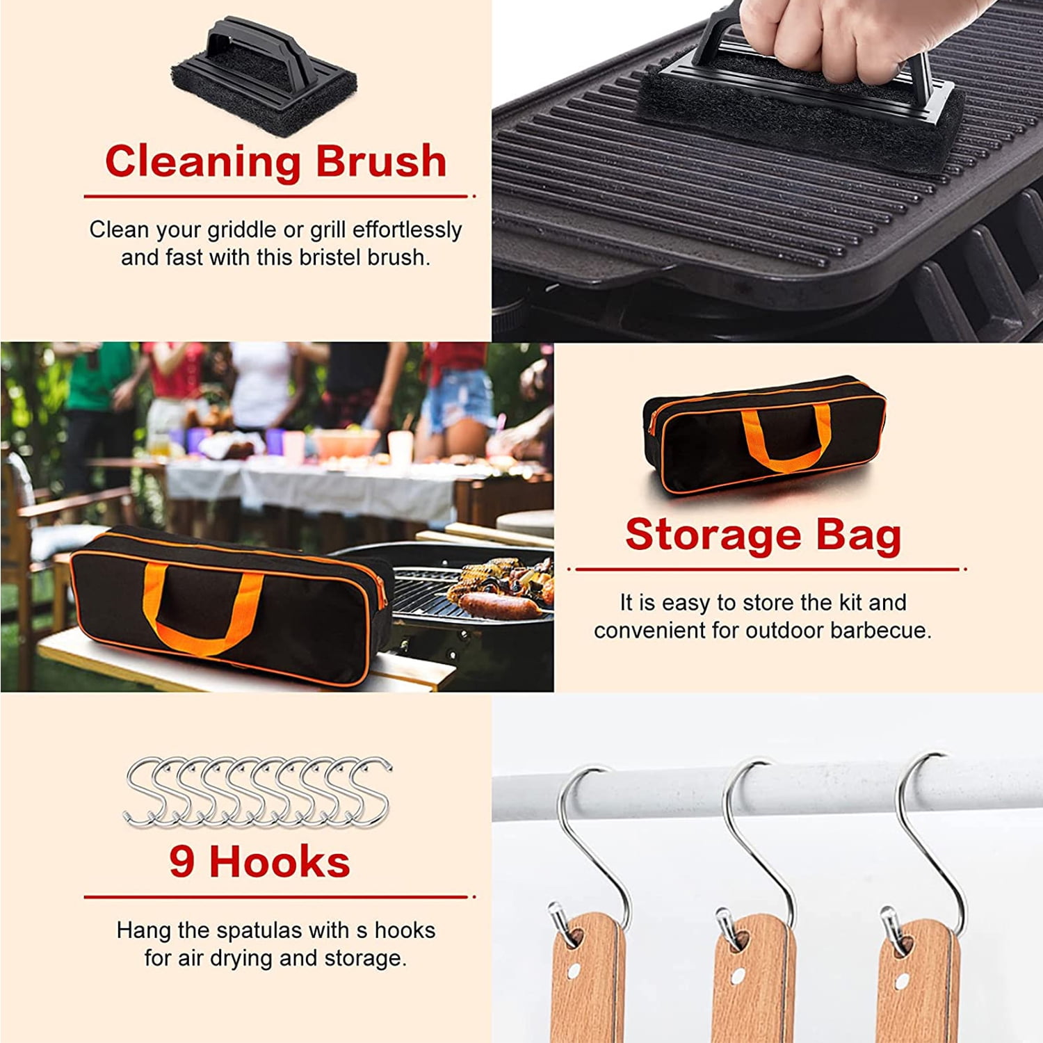 BBQ Set Griddle Accessories Kit, 42Pcs Stainless Steel Grilling Tool Kit for Blackstone Outdoor Grill, BBQ Tool Set with Basting Cover, Spatula, Scraper, Bottle, Tongs, Egg Ring, Meat Injector