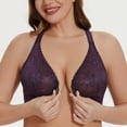 thumbnail image 5 of MELENECA Women's Plus Size Racerback Unlined Lace Underwire Front Closure Bra Purple 38G, 5 of 6