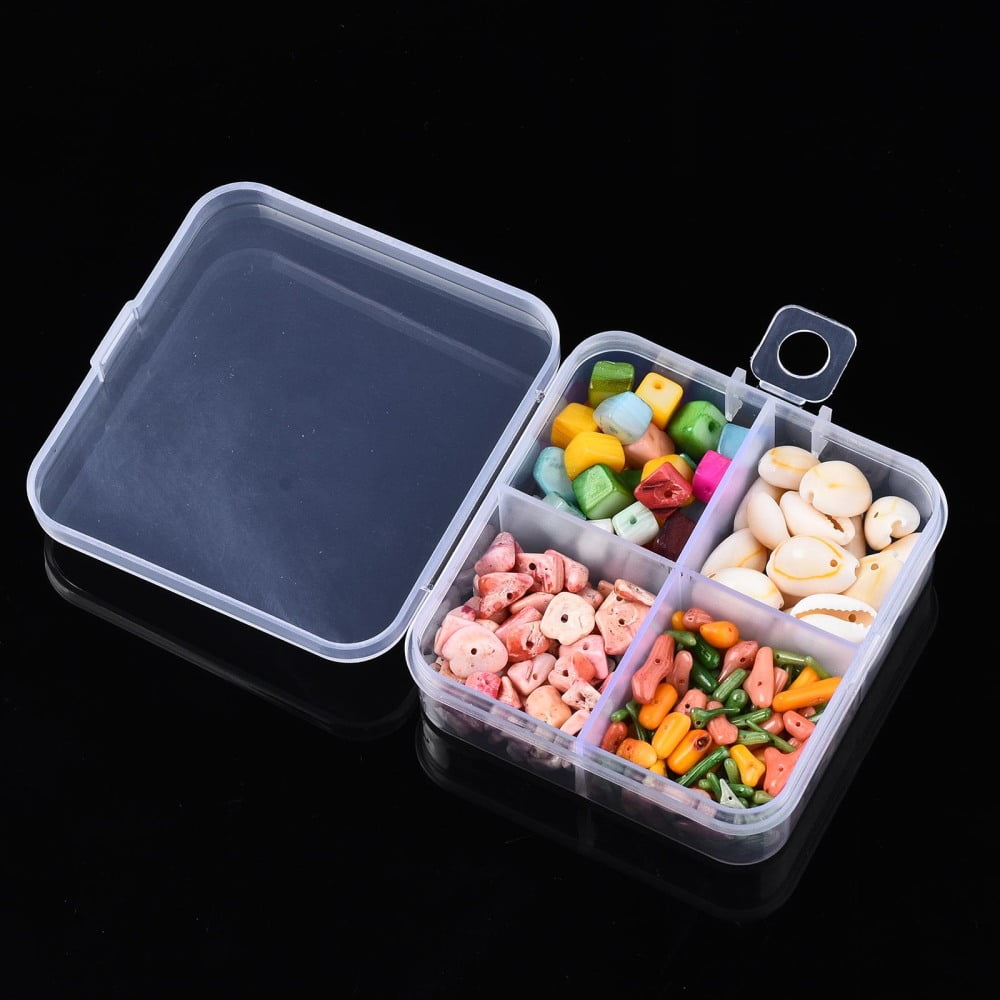 20pcs Square Polypropylene(PP) Bead Storage Container 4 Compartment Organizer boxes with Hinged Lid for Jewelry Small Accessories Clear 7.3x6.9x2.4cm