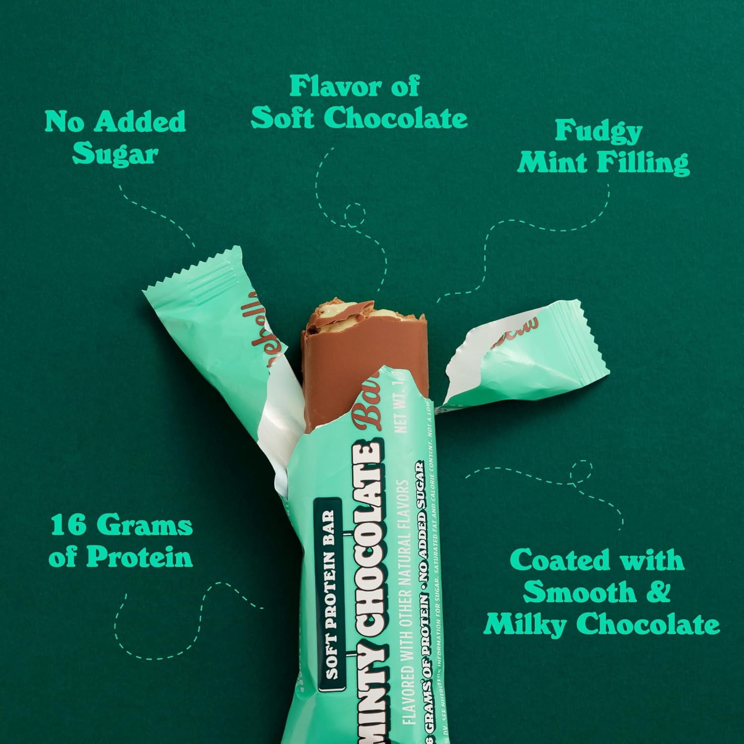 Barebells Soft Protein Bars Minty Chocolate - 24 Bars (2 Packs of 12) -16g High Protein Treats - Chocolate Nutrition Bar with 1g Total Sugars - On The Go Breakfast or Post-Workout Snack