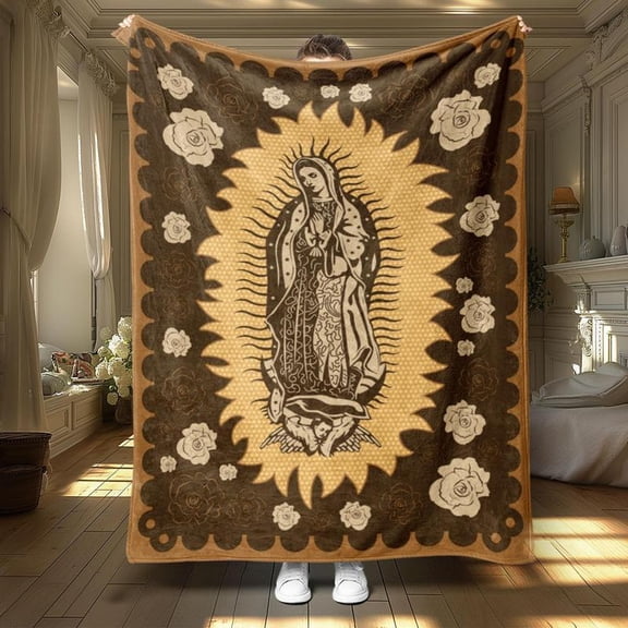 HELLOYOUNG Virgin Mary Throw Blanket, Soft Cozy Flannel Fleece Blanket, Warm Religious Patterned Blanket for Home Office, Camping Travel Gift
