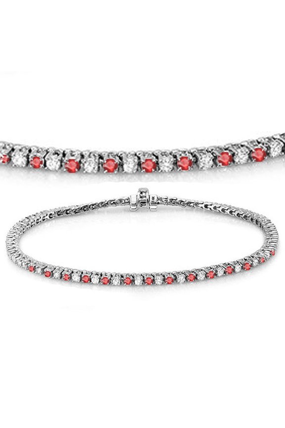 3.00 Carat (ctw) 10K White Gold Round Real Ruby & White Diamond Ladies Tennis Bracelet 3 CT