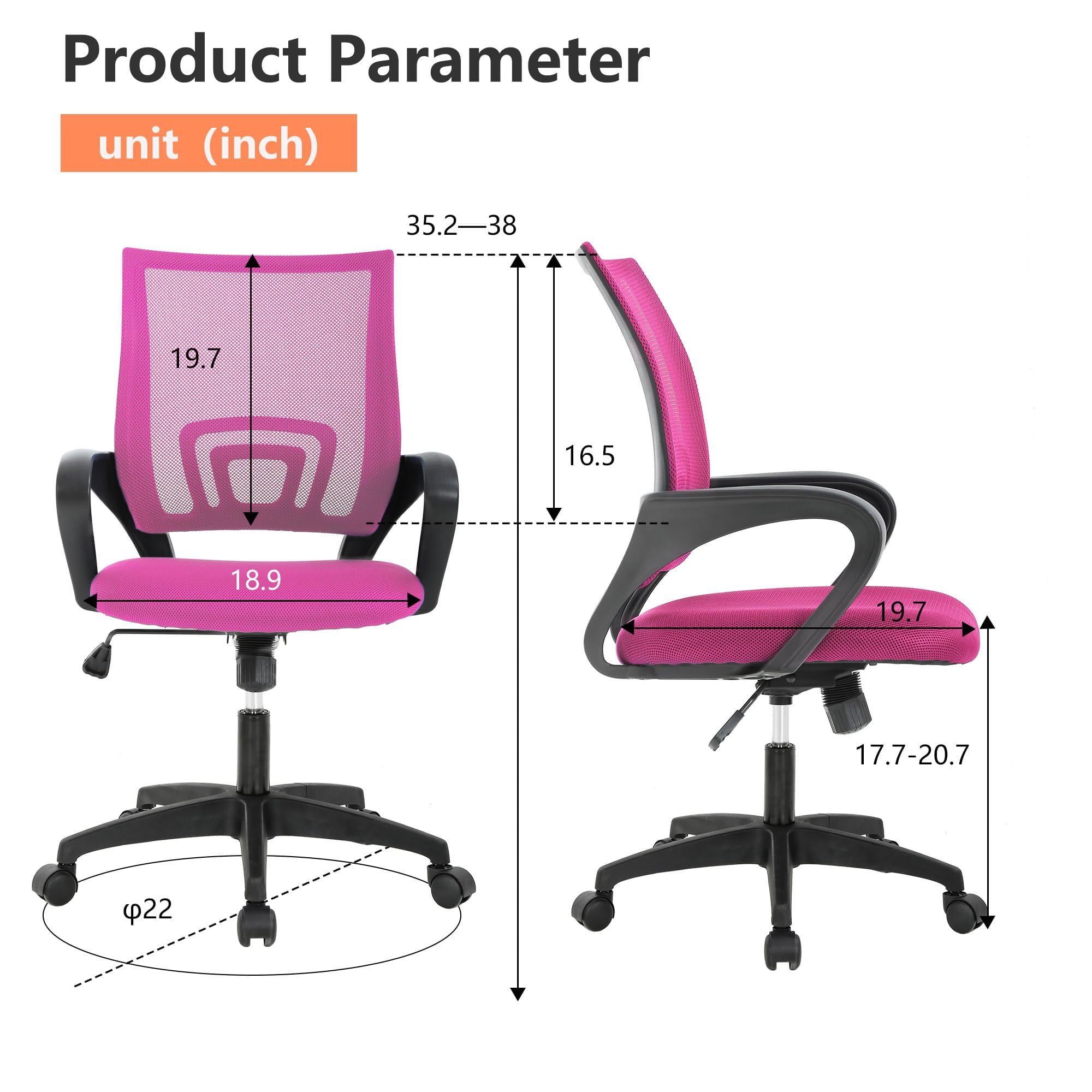 YRLLENSDAN Conference Room Chair Mesh Office Chair with Wheels Rolling Desk Chair with Arms Mesh Computer Chair for 250lb Adults Study Chair Adjustable Height,Pink